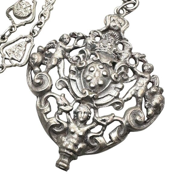 Antique Italy Gothic Necklace Chain Cherubs 800 Silver Unsigned Peruzzi Vintage - Picture 3 of 4